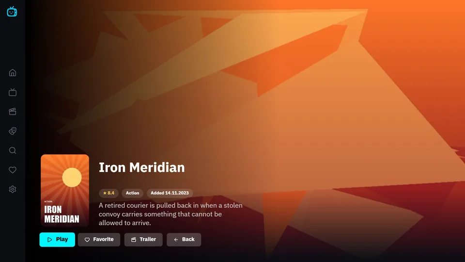 Film details with poster, rating, description and Play, Favourite and Trailer buttons
